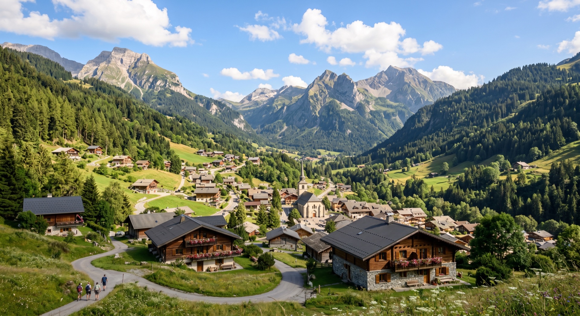 Chalet en bois dans les montagnes enneigées de Châtel